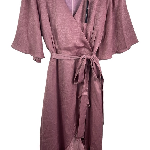 NWT Lulu's Large Wrapped Up in Love Satin Faux-Wrap Short Sleeve Midi Dress - Picture 6 of 15